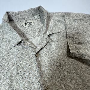 Vintage Silk Men’s XL 100% Silk Beige Geometric Short Sleeve Button Shirt